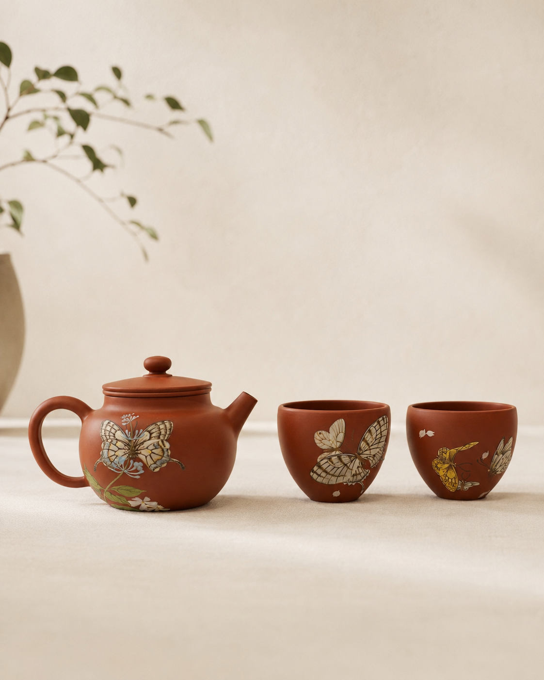 Butterfly Teapot and Two-Cup Set