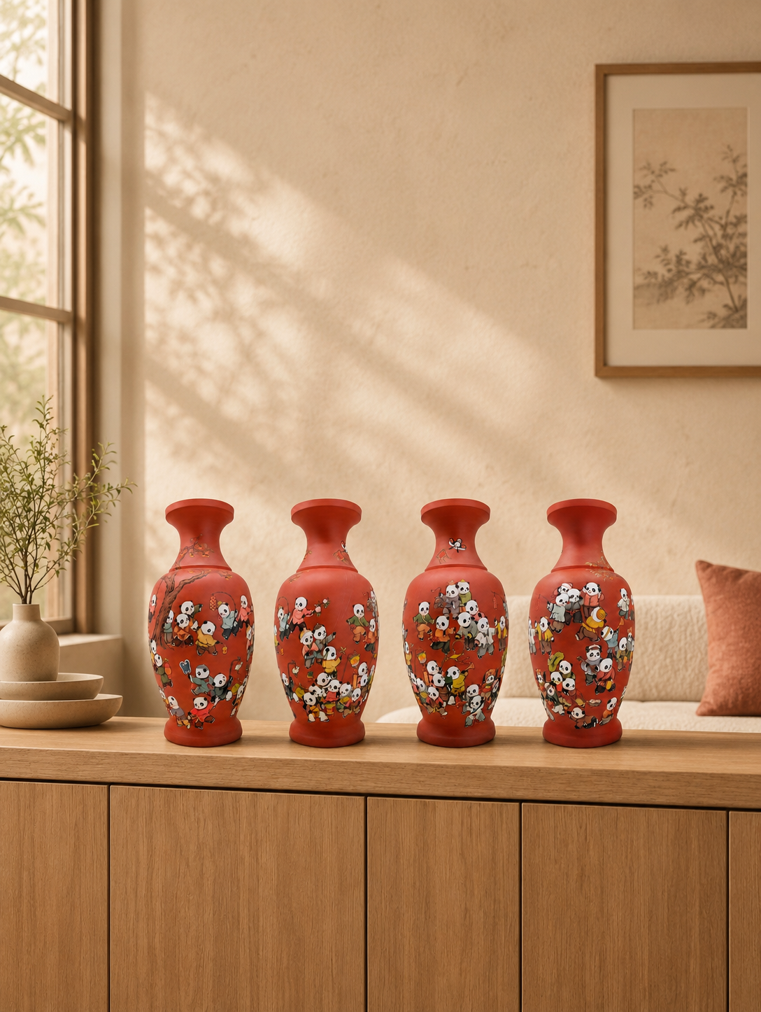 Panda and Hundred Children Decorative Vase